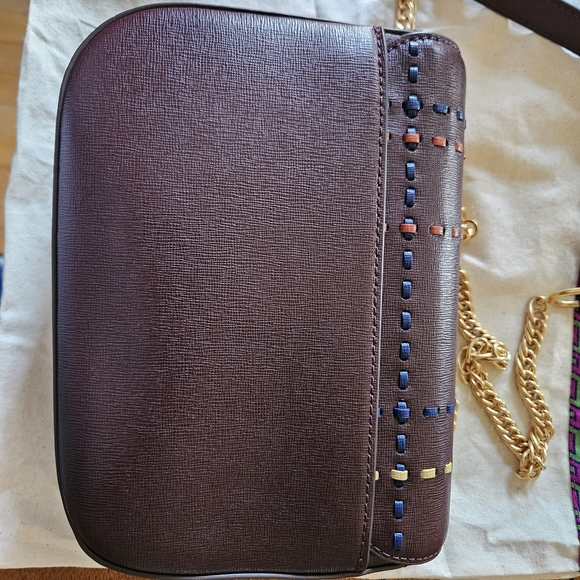 Tory Burch Dark Brown Crossbody Bag with Colorful Stitching - Picture 5 of 10